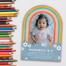 Convite de aniversário do Orange Floral Rainbow Ki