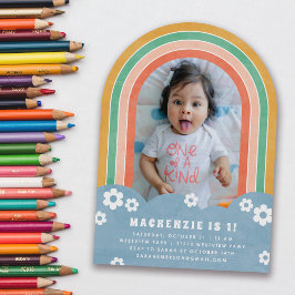 Convite de aniversário do Orange Floral Rainbow Ki