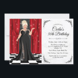 Convite de Aniversário do Palhaço Elegante Black T<br><div class="desc">Mulher Curvy e mulher de tamanho negro empada branca Palhaça formada de cor d'água vermelha e Chá de panela negro de glamour Aniversário Convite para mulheres Gráfico de MUDJKA</div>