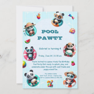Convite de Aniversário do Panda Fofo na Piscina Fe