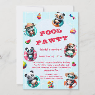 Convite de Aniversário do Panda Fofo na Piscina Fe