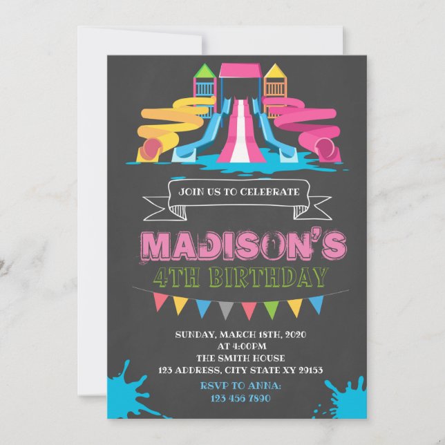 Convite de aniversário do parque aquático (Frente)