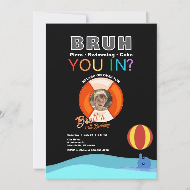 Convite de Aniversário do Partido Bruh Piscina com (Frente)