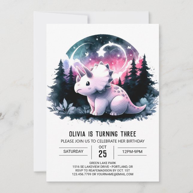 Convite de Aniversário do Partido Chic Pastel Dino (Frente)