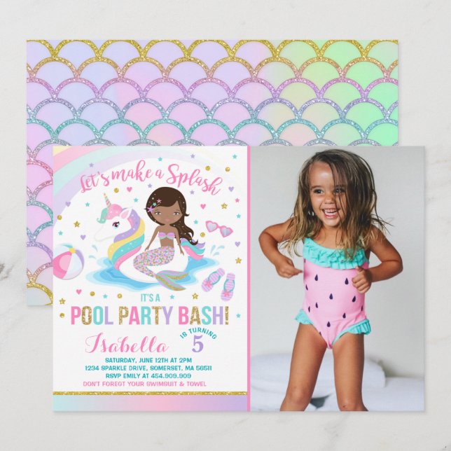 Convite de Aniversário do Partido da Piscina de Un (Frente/Verso)