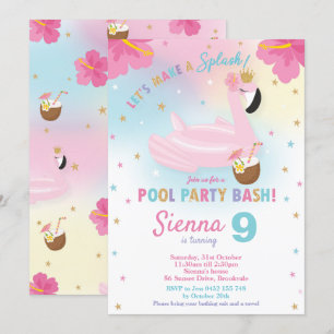 Convite de Aniversário do Partido da Piscina Flami