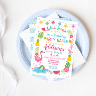 Convite de Aniversário do Partido da Piscina Flami