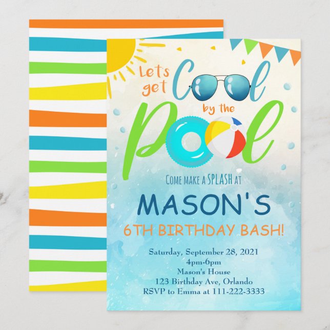 Convite de Aniversário do Partido da Piscina legal (Frente/Verso)
