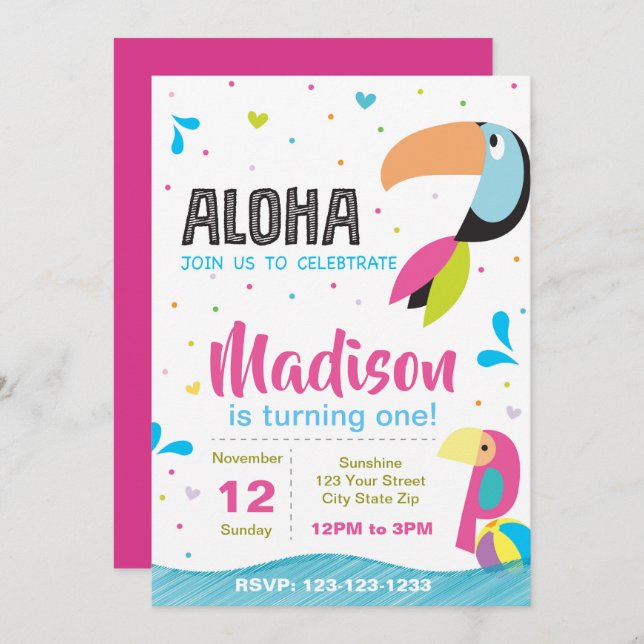 Convite de Aniversário do Partido da Piscina Tropi (Frente/Verso)