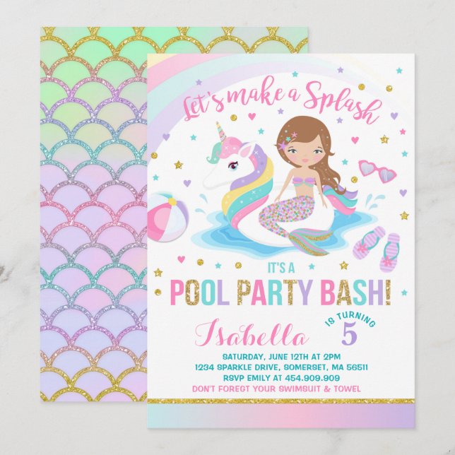 Convite de Aniversário do Partido da Piscina Unicó (Frente/Verso)