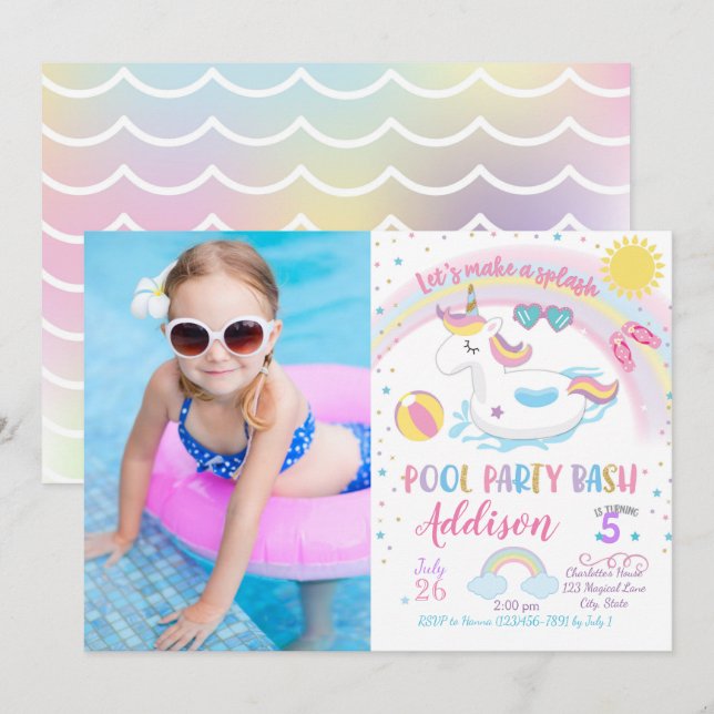 Convite de Aniversário do Partido da Piscina Unicó (Frente/Verso)