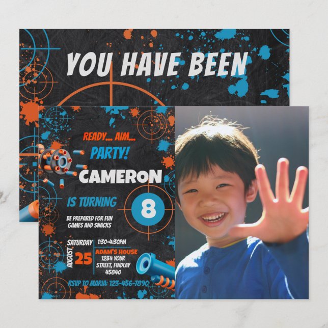 Convite de Aniversário do Partido Dart | Arma Dart (Frente/Verso)