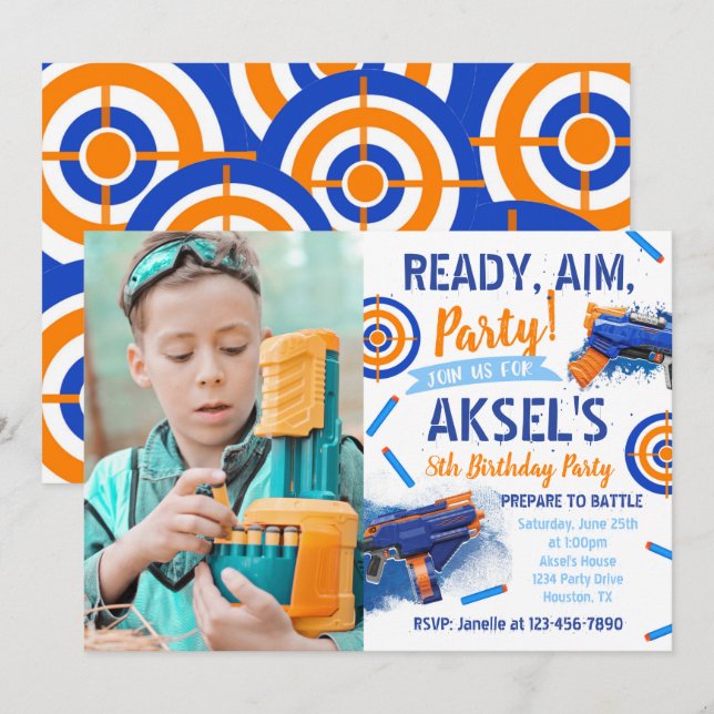 Convite de Aniversário do Partido Dart | Fotografi (Frente/Verso)