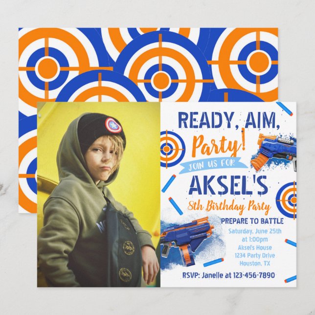 Convite de Aniversário do Partido Dart | Fotografi (Frente/Verso)