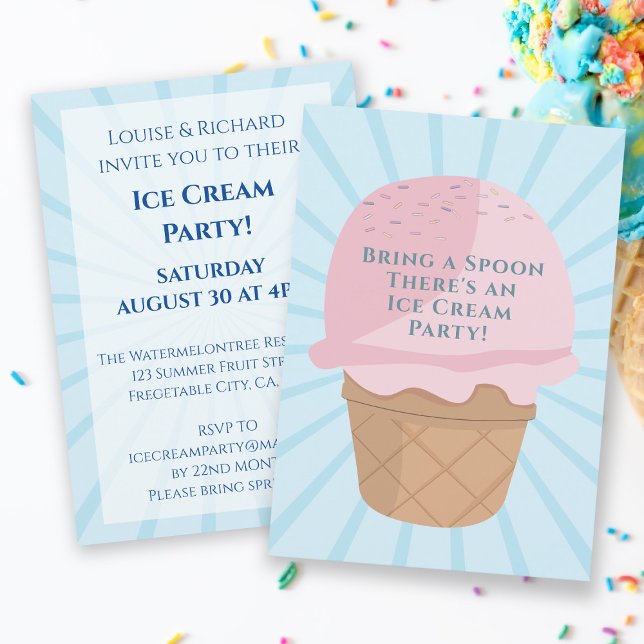 Convite de Aniversário do Partido de Celebração de (Bring a spoon! There's an ice cream party & you're invited to put your party details on this invite)