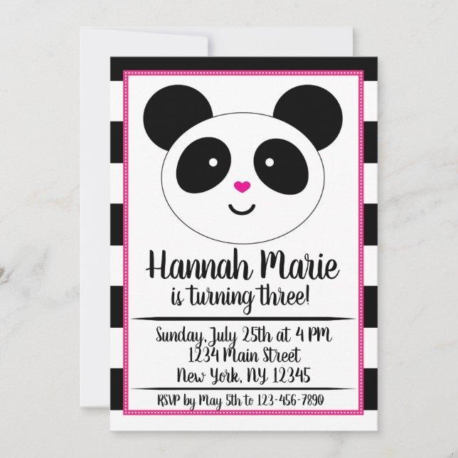 Convite de Aniversário do Partido de Panda em Grev (Frente)