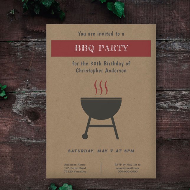 Convite de Aniversário do Partido do CHURRASCO Kra (Kraft & Rustic BBQ Party Birthday Invitation)