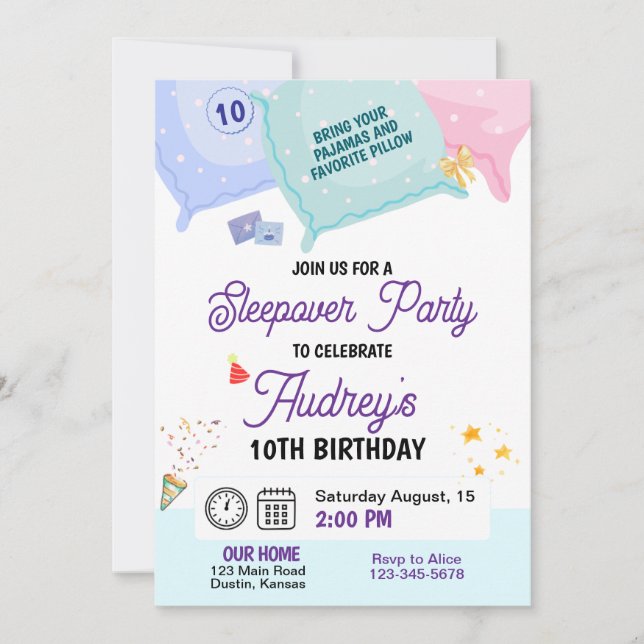 Convite de Aniversário do Partido Pajama Sleepover (Frente)