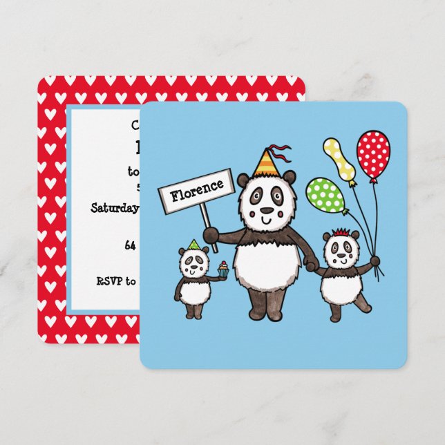 Convite de Aniversário do Partido Panda Personaliz (Frente/Verso)