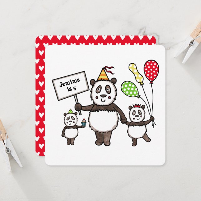 Convite de Aniversário do Partido Panda Personaliz (Frente/Verso In Situ)