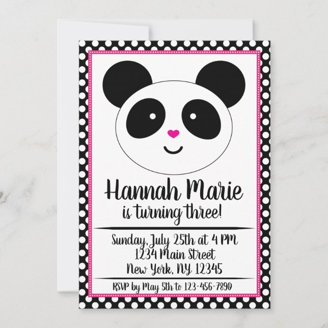 Convite de Aniversário do Partido Polkadot Panda (Frente)