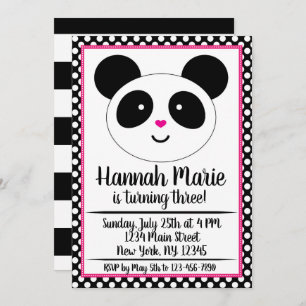 Convite de Aniversário do Partido Polkadot Panda