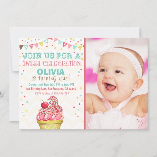 Convite de Aniversário do Partido Rosa de Mint sor (Frente)