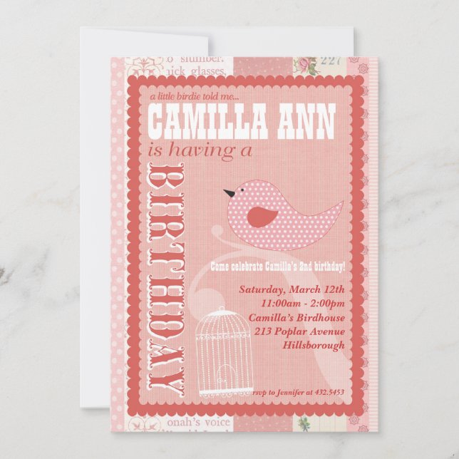 Convite de aniversário do passarinho (Frente)