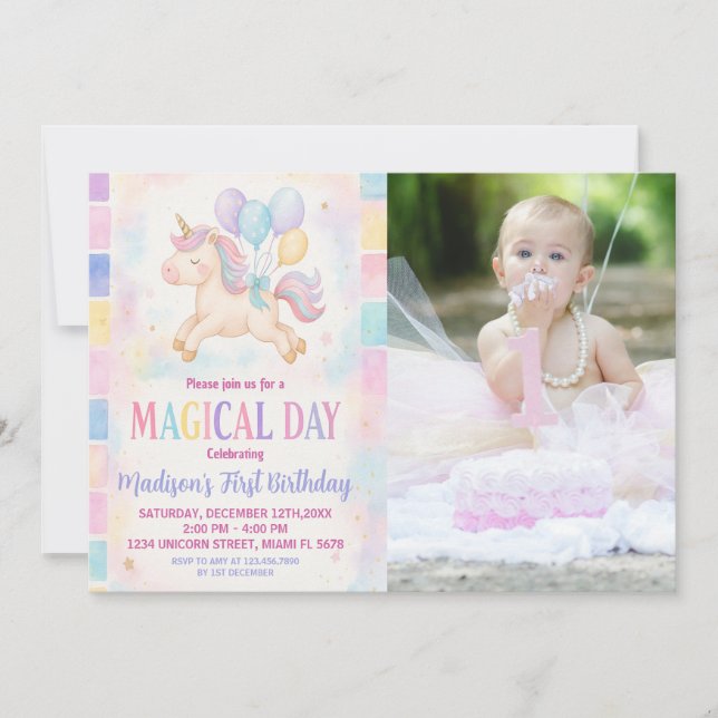 Convite de Aniversário do Pastel Mágico Unicorn (Frente)
