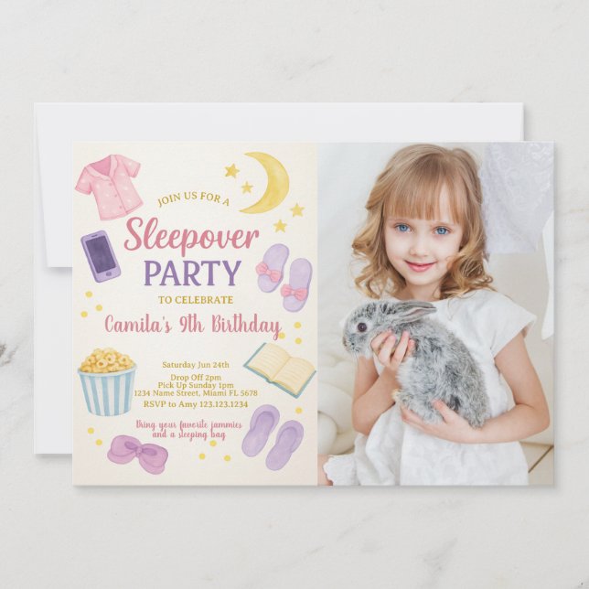 Convite de Aniversário do Pastel Watercolor Sleepo (Frente)
