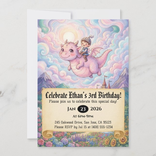 Convite de Aniversário do Pequeno Cavaleiro Montan (Frente)