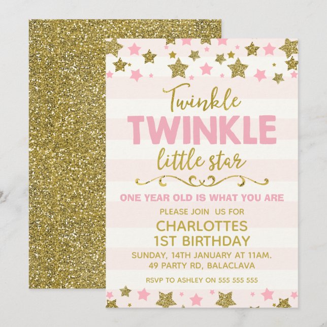 Convite de Aniversário do Pequeno Estrelado Brilha (Frente/Verso)