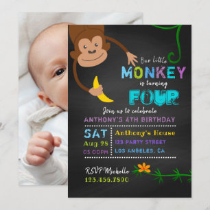 Convite de Aniversário do Pequeno Menino Macaco pa