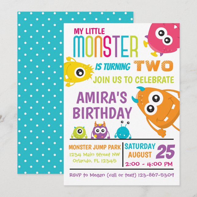 Convite de Aniversário do Pequeno Monstro (Frente/Verso)
