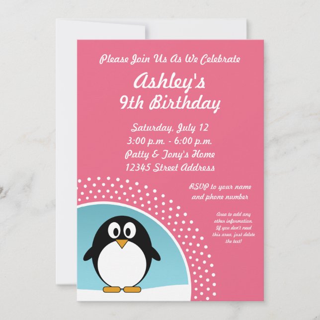 Convite de aniversário do pinguim (Frente)