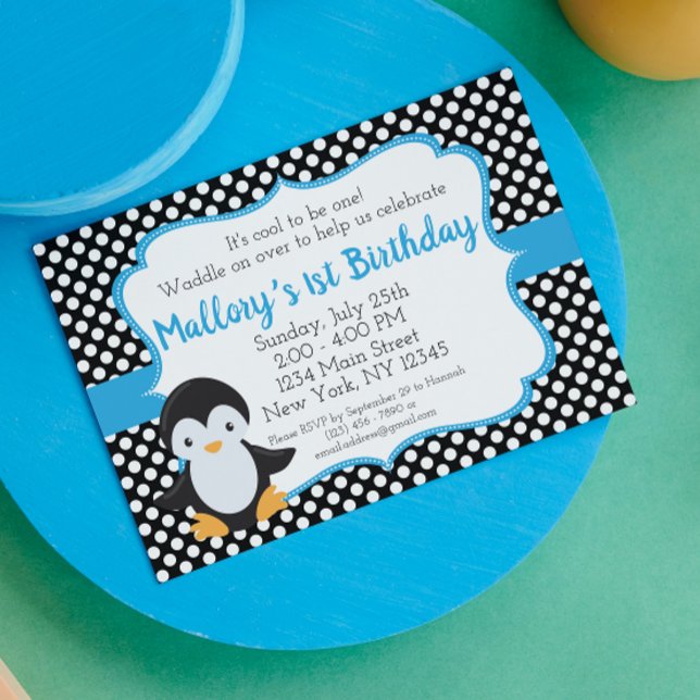 Convite de Aniversário do Pinguim Azul (Criador carregado)