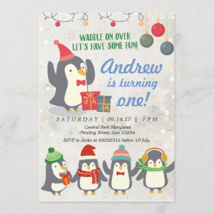 Convite de Aniversário do Pinguim-Inverno