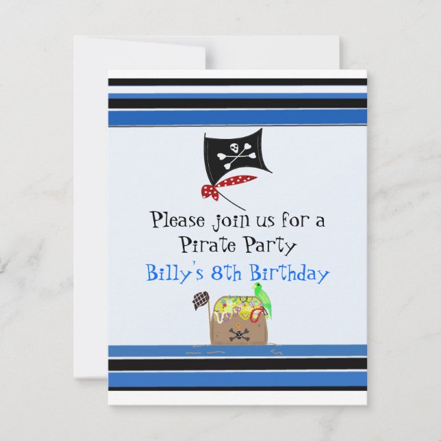 Convite de Aniversário do Pirata Listrado (Frente)