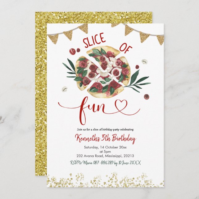 Convite de Aniversário do Pizza Party (Frente/Verso)