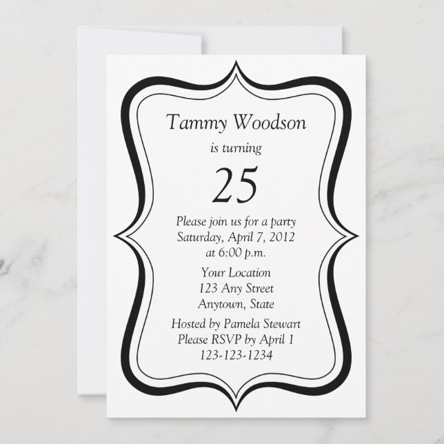 Convite de aniversário do preto moderno 25o (Frente)