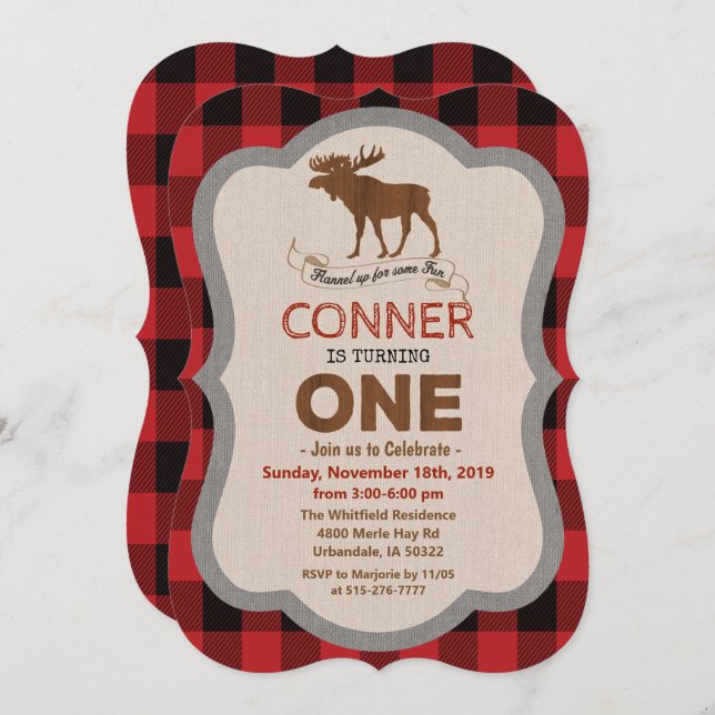 Convite de aniversário do primeiro aniversario Moo (Frente/Verso)