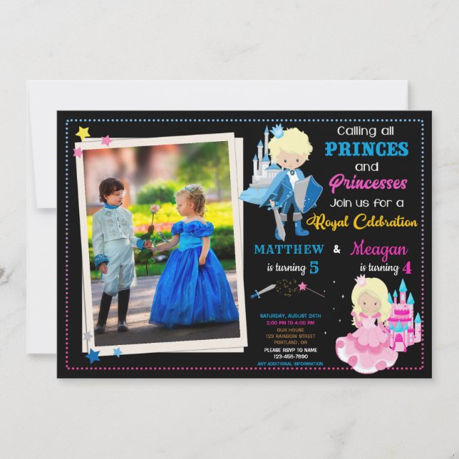 Convite de aniversário do Prince e da Princesa com (Frente)