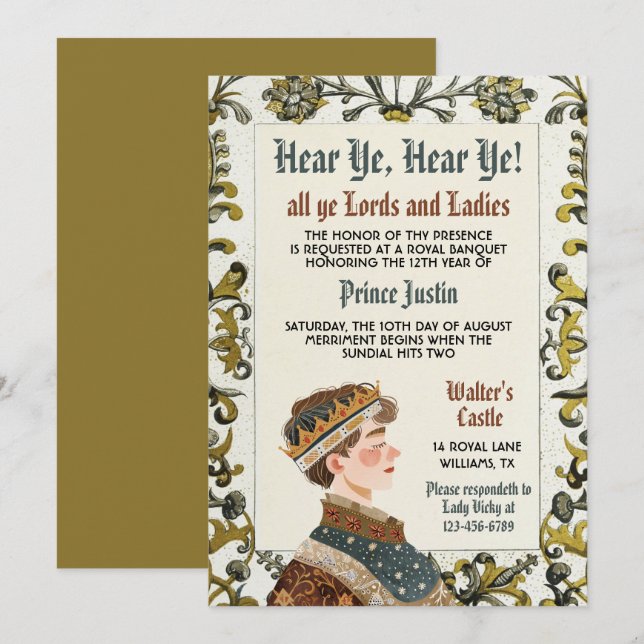 Convite de aniversário do Príncipe Renascentista M (Frente/Verso)