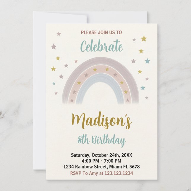 Convite de aniversário do Rainbow (Frente)