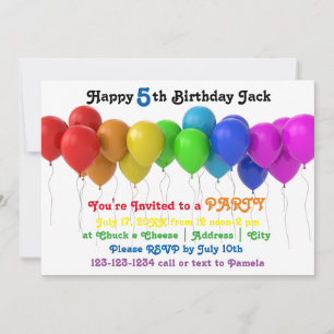 Convite de Aniversário do Rainbow Balloons