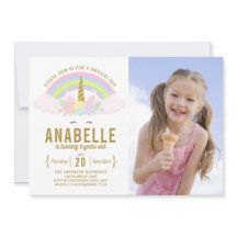 Convite de Aniversário do Rainbow Glitter Unicorn 