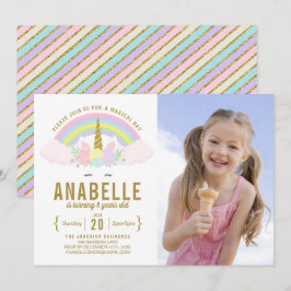 Convite de Aniversário do Rainbow Glitter Unicorn