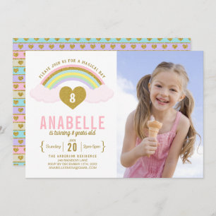 Convite de Aniversário do Rainbow Glitter Unicorn