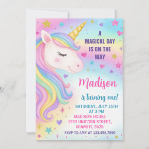 Convite de Aniversário do Rainbow Unicorn