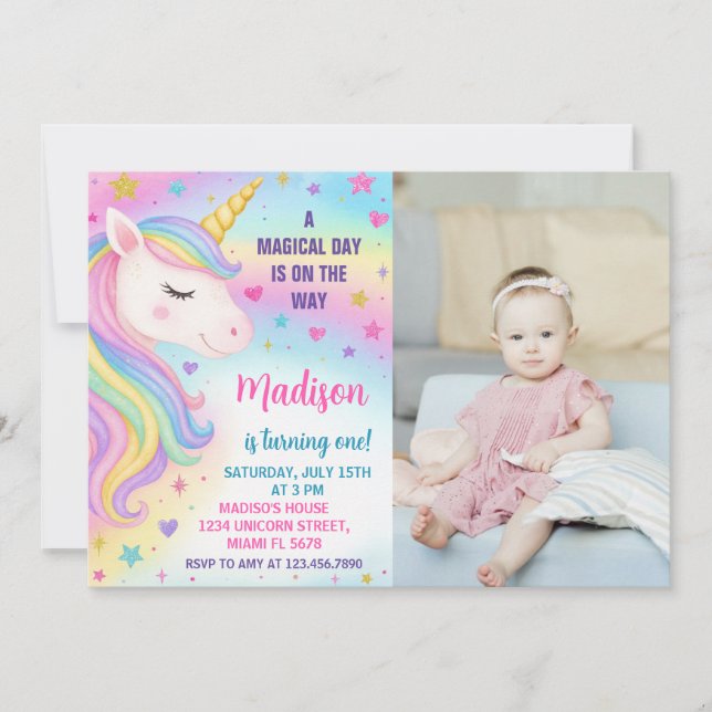 Convite de Aniversário do Rainbow Unicorn (Frente)